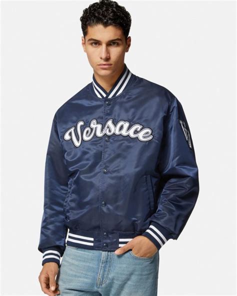 versace bomberjacke blau|Versace varsity bomber jacket.